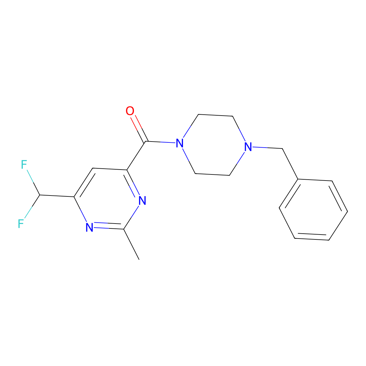 4-(4-Benzylpiperazine-1-carbonyl)-6-(difluoromethyl)-2-methylpyrimidine molecular structure, CAS 2877657-16-2