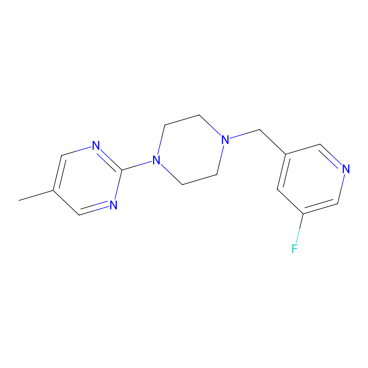 2-{4-[(5-Fluoropyridin-3-yl)methyl]piperazin-1-yl}-5-methylpyrimidine molecular structure, CAS 2877657-19-5