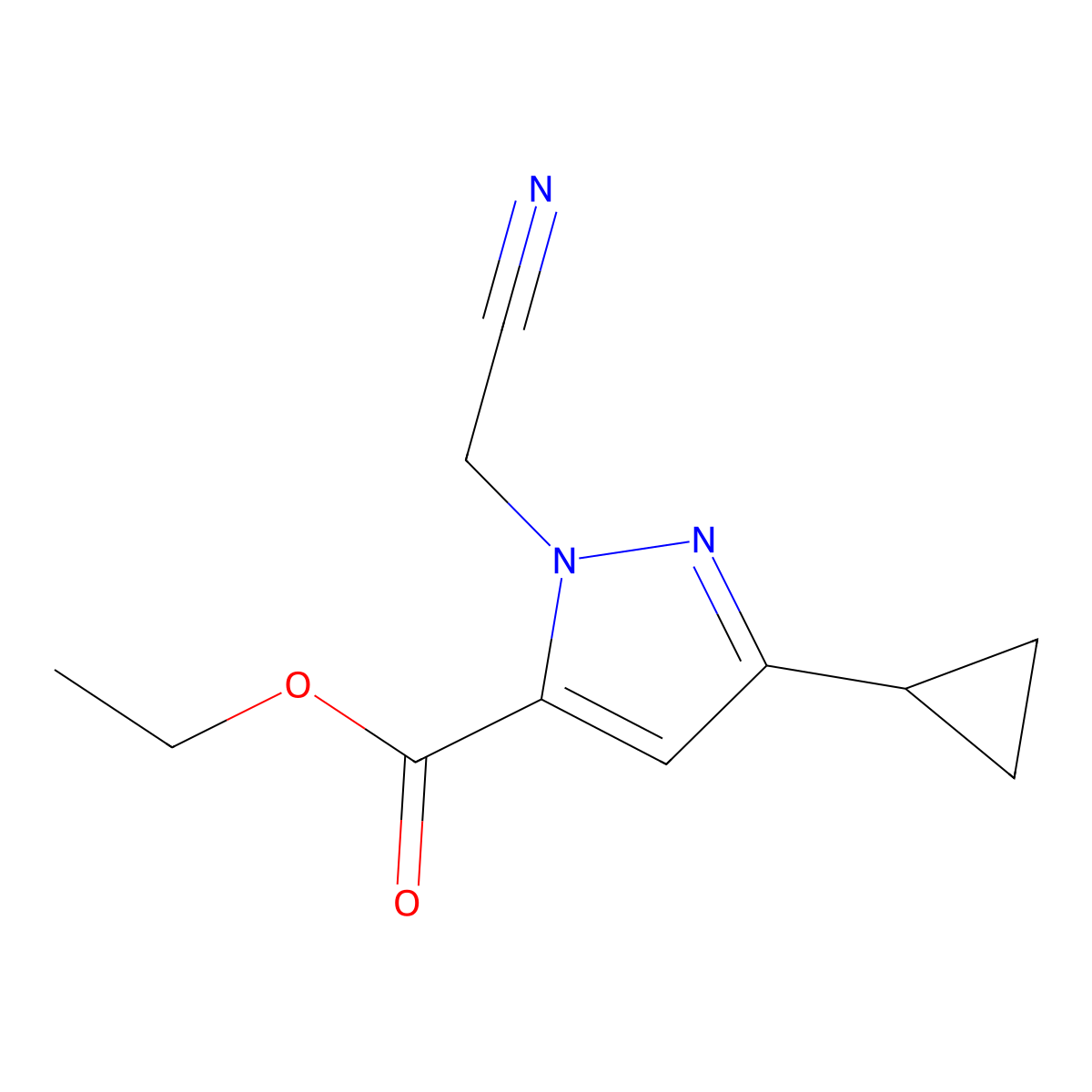 ethyl 1-(cyanomethyl)-3-cyclopropyl-1H-pyrazole-5-carboxylate molecular structure, CAS 2877657-21-9