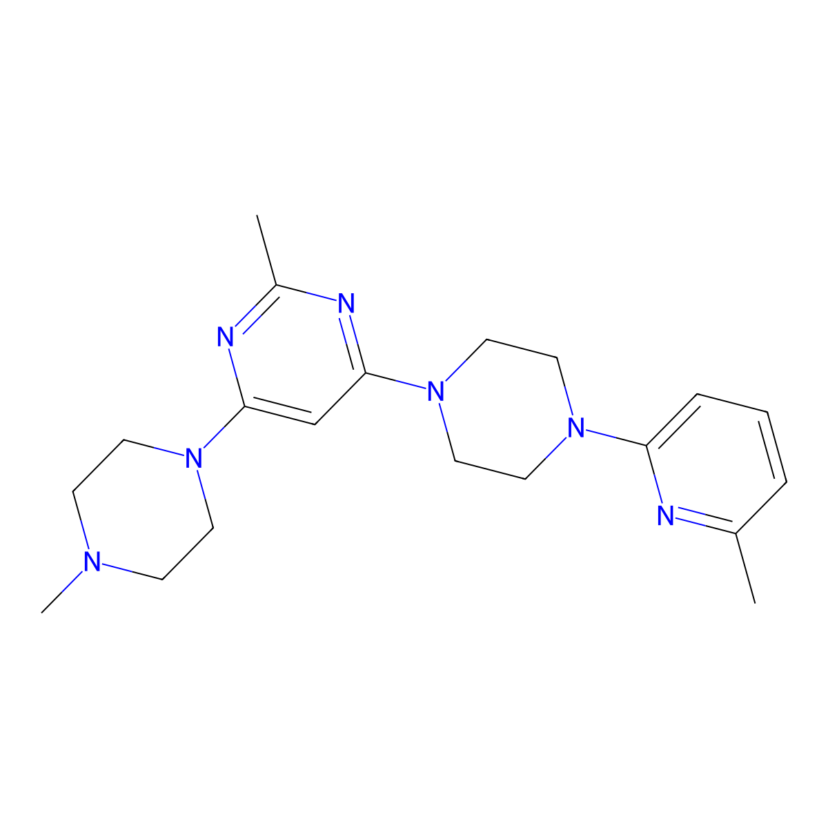 2-Methyl-4-(4-methylpiperazin-1-yl)-6-[4-(6-methylpyridin-2-yl)piperazin-1-yl]pyrimidine molecular structure, CAS 2877657-23-1
