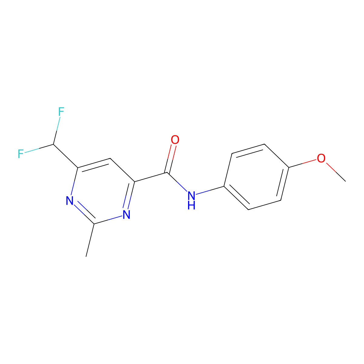 6-(difluoromethyl)-N-(4-methoxyphenyl)-2-methylpyrimidine-4-carboxamide molecular structure, CAS 2877657-25-3