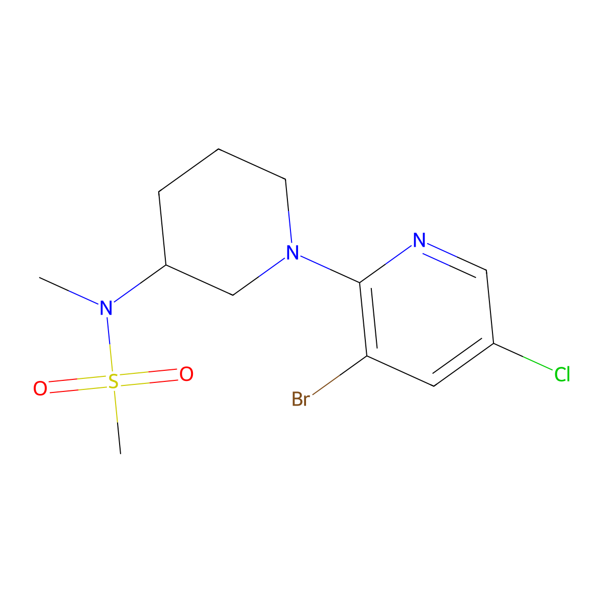 N-[1-(3-bromo-5-chloropyridin-2-yl)piperidin-3-yl]-N-methylmethanesulfonamide molecular structure, CAS 2877657-26-4