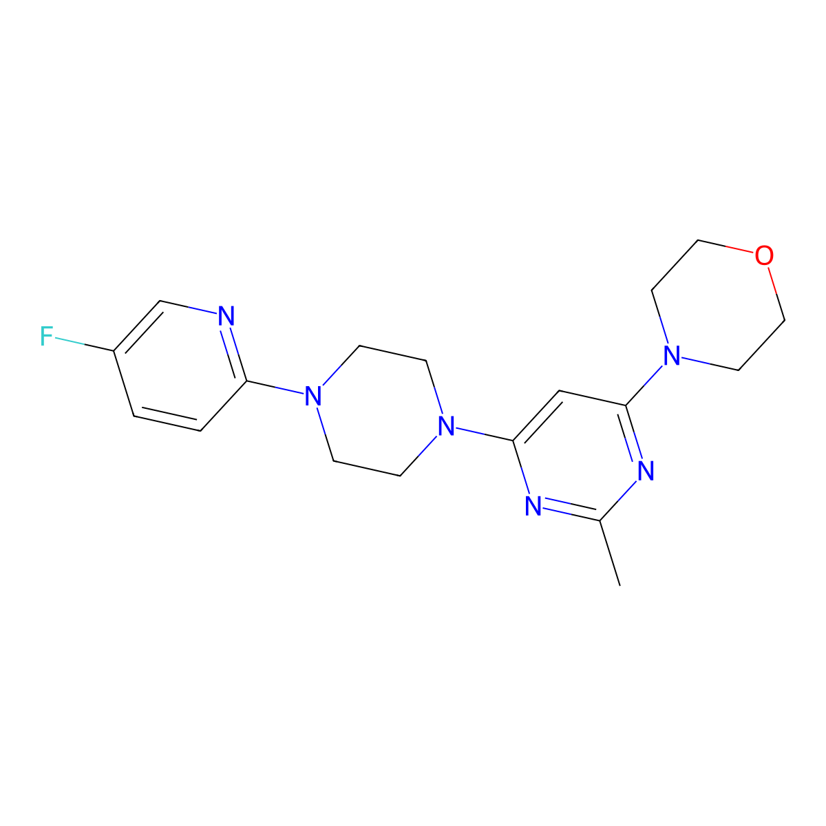 4-{6-[4-(5-Fluoropyridin-2-yl)piperazin-1-yl]-2-methylpyrimidin-4-yl}morpholine molecular structure, CAS 2877657-28-6