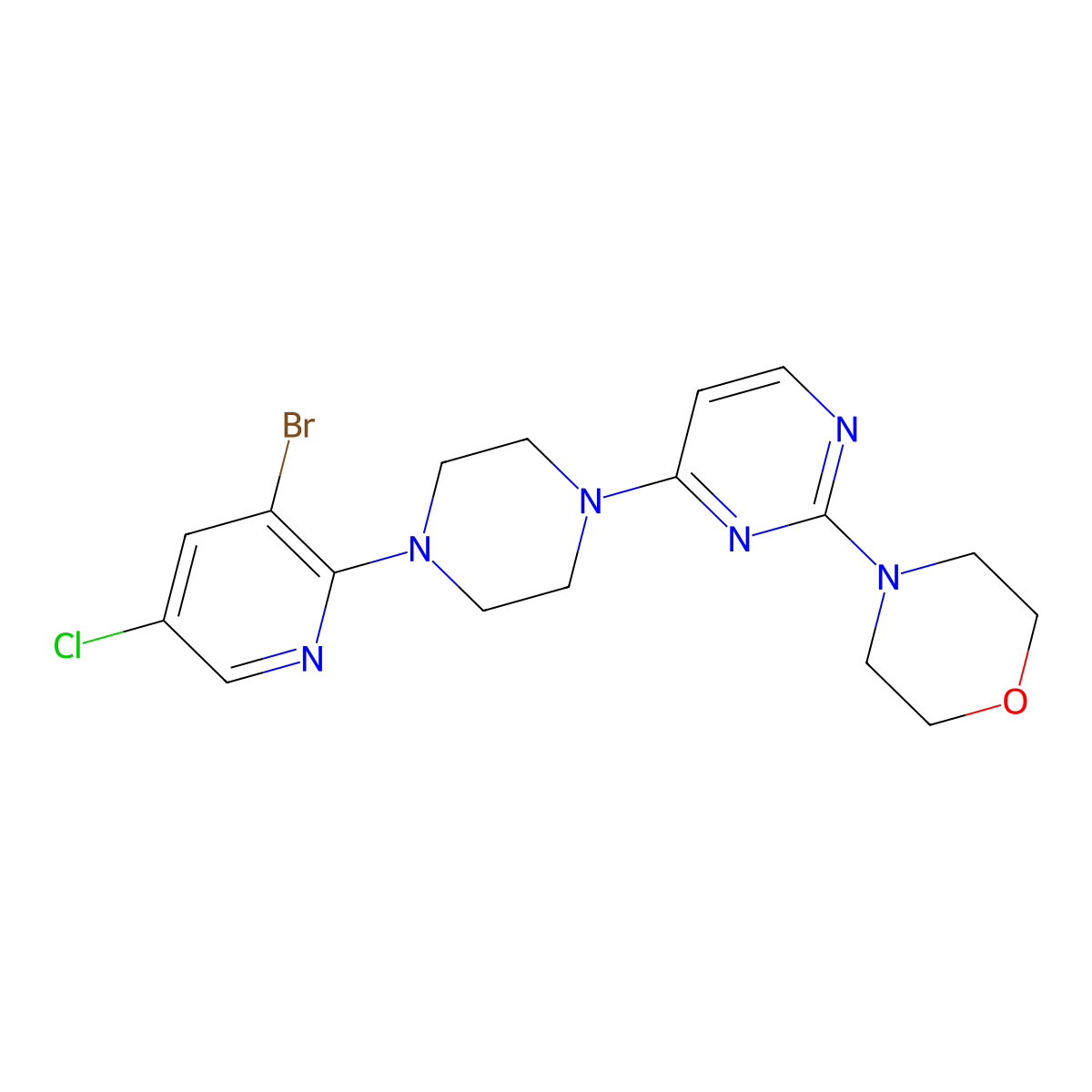 4-{4-[4-(3-Bromo-5-chloropyridin-2-yl)piperazin-1-yl]pyrimidin-2-yl}morpholine molecular structure, CAS 2877657-29-7