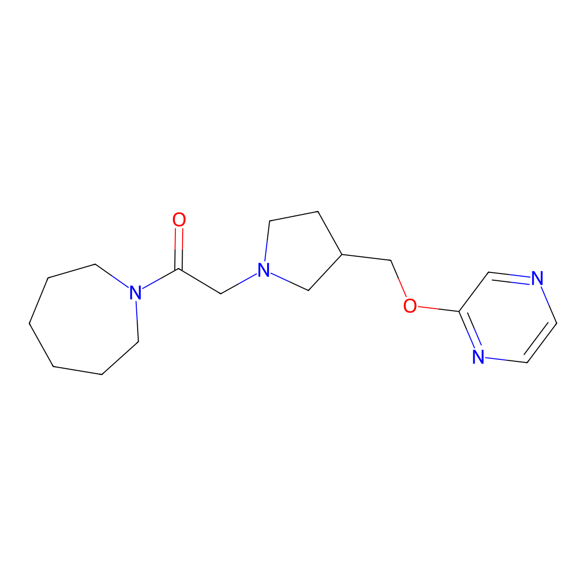 1-(Azepan-1-yl)-2-{3-[(pyrazin-2-yloxy)methyl]pyrrolidin-1-yl}ethan-1-one molecular structure, CAS 2877657-32-2