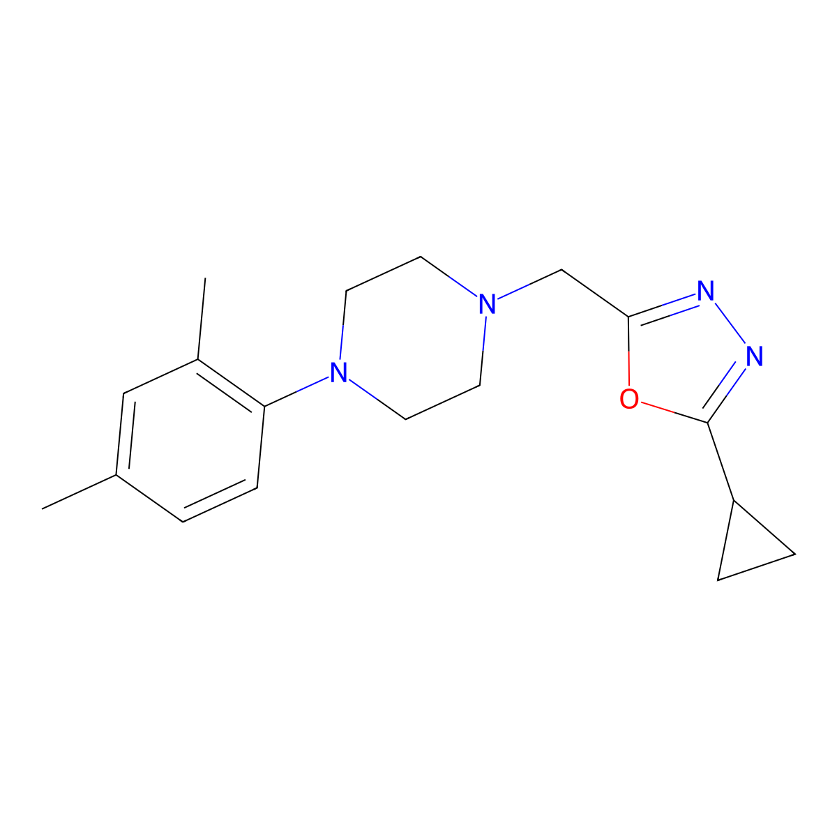 1-[(5-Cyclopropyl-1,3,4-oxadiazol-2-yl)methyl]-4-(2,4-dimethylphenyl)piperazine molecular structure, CAS 2877657-38-8