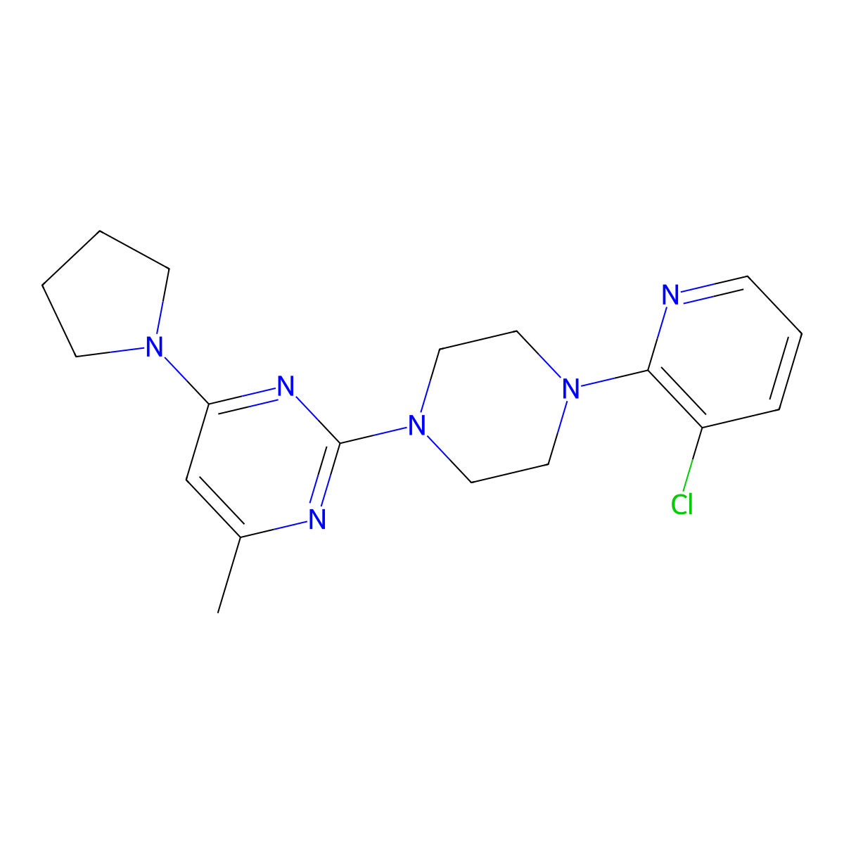 2-[4-(3-Chloropyridin-2-yl)piperazin-1-yl]-4-methyl-6-(pyrrolidin-1-yl)pyrimidine molecular structure, CAS 2877657-40-2