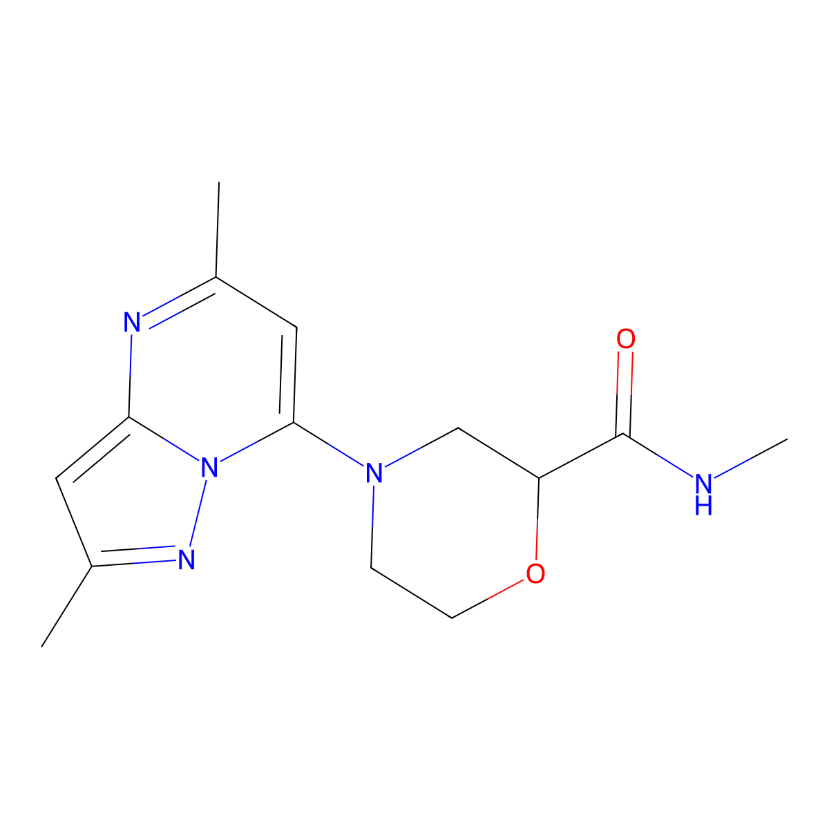 4-{2,5-dimethylpyrazolo[1,5-a]pyrimidin-7-yl}-N-methylmorpholine-2-carboxamide molecular structure, CAS 2877657-46-8