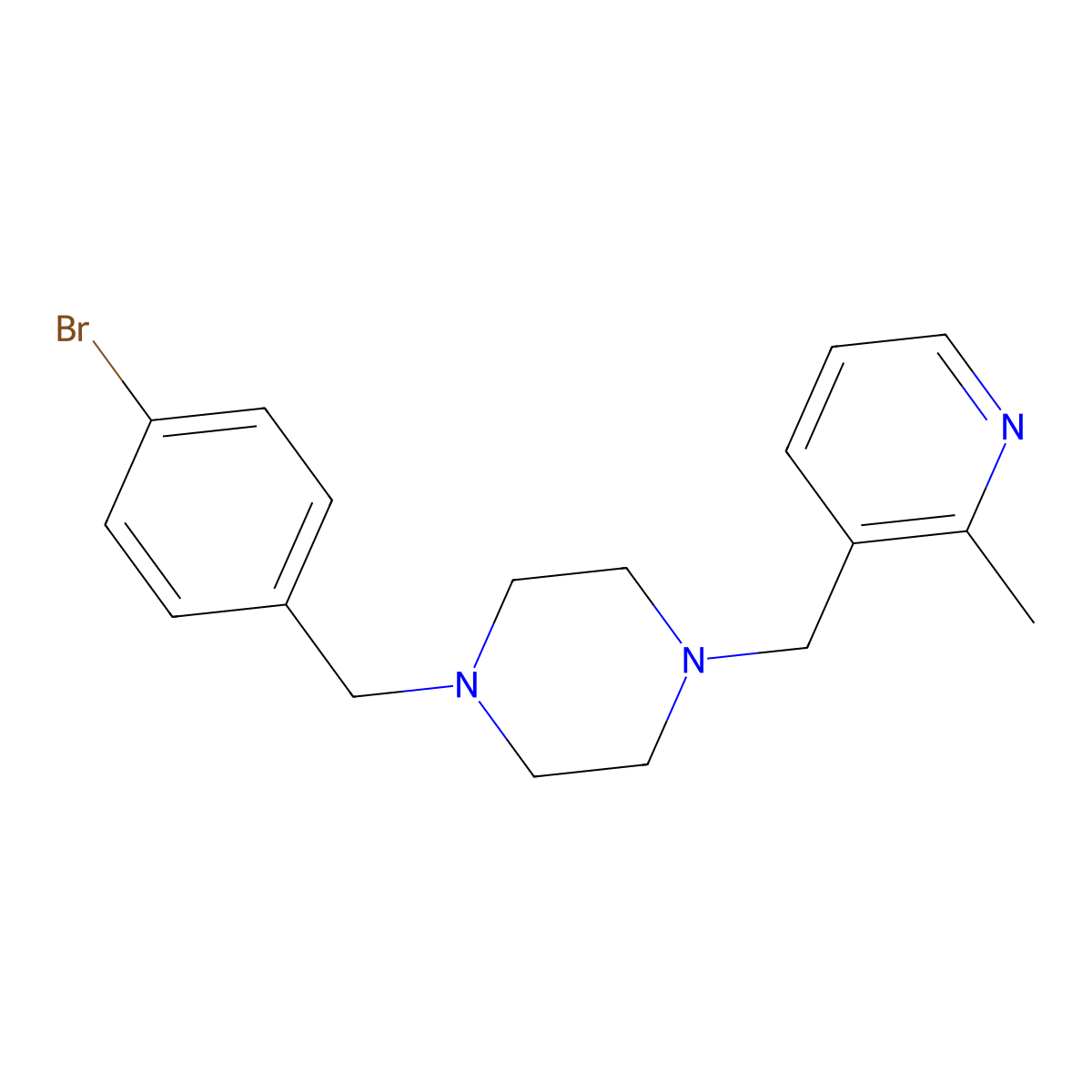 1-[(4-Bromophenyl)methyl]-4-[(2-methylpyridin-3-yl)methyl]piperazine molecular structure, CAS 2877657-47-9
