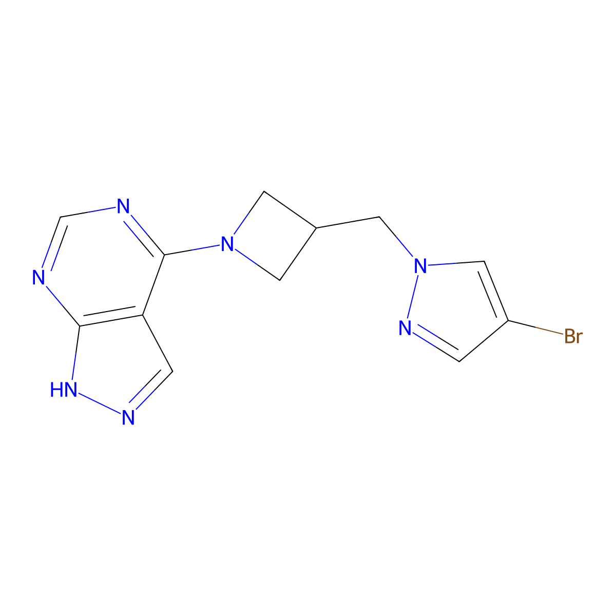 4-bromo-1-[(1-{1H-pyrazolo[3,4-d]pyrimidin-4-yl}azetidin-3-yl)methyl]-1H-pyrazole molecular structure, CAS 2877657-48-0
