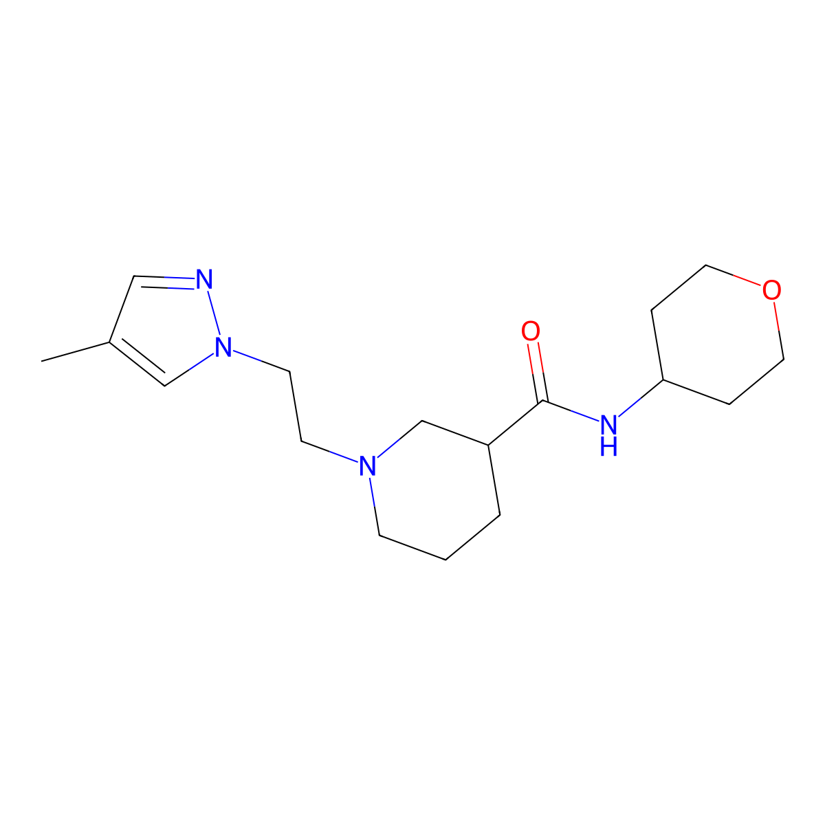 1-[2-(4-methyl-1H-pyrazol-1-yl)ethyl]-N-(oxan-4-yl)piperidine-3-carboxamide molecular structure, CAS 2877657-51-5