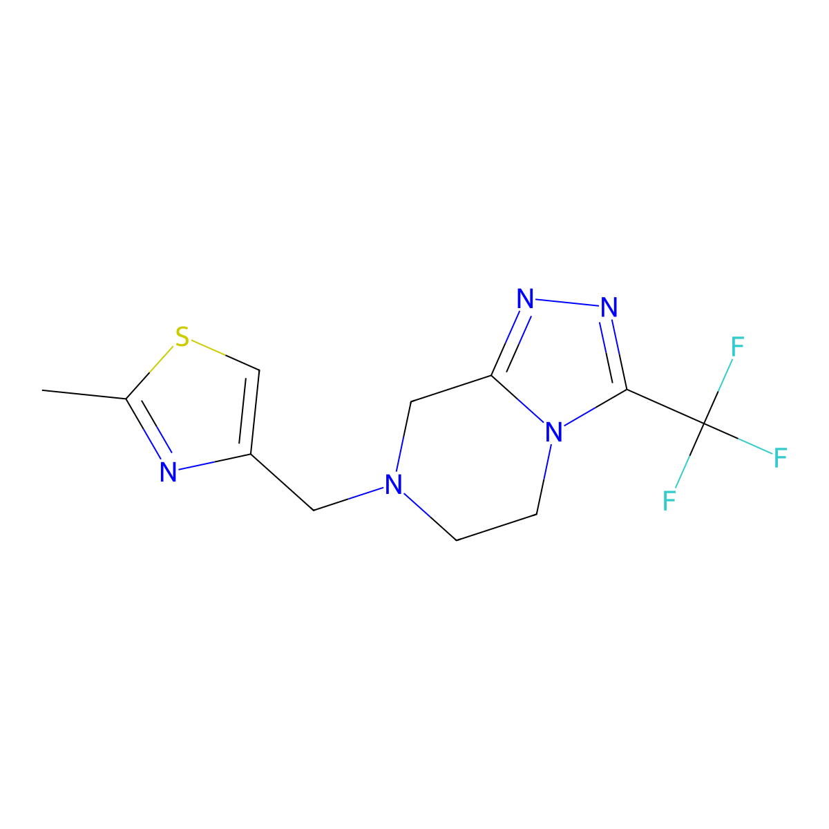 2-methyl-4-{[3-(trifluoromethyl)-5H,6H,7H,8H-[1,2,4]triazolo[4,3-a]pyrazin-7-yl]methyl}-1,3-thiazole molecular structure, CAS 2877657-52-6