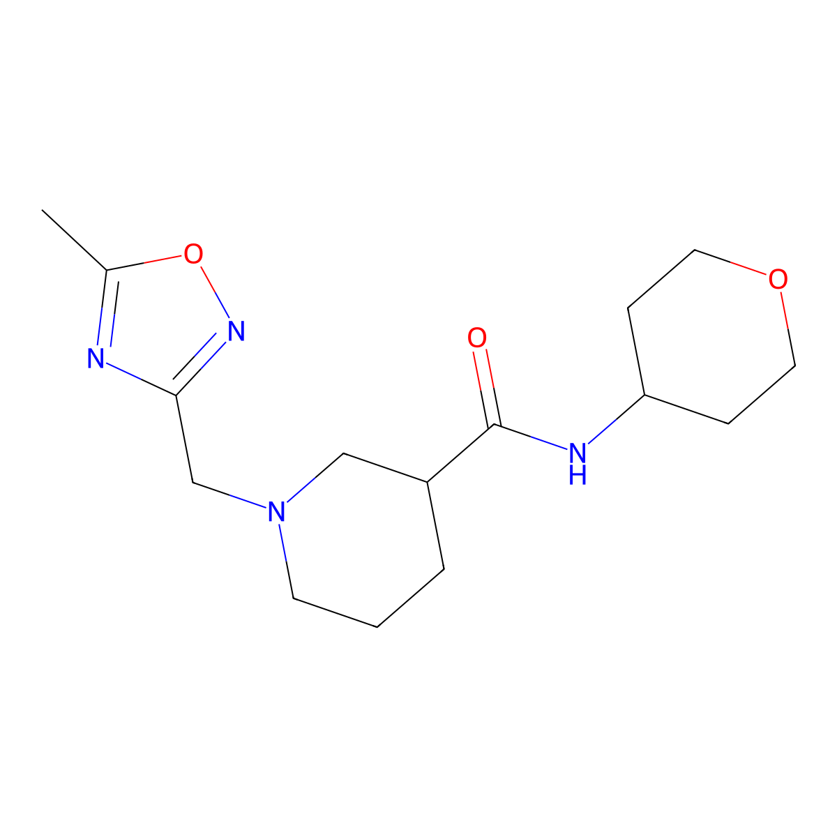 1-[(5-methyl-1,2,4-oxadiazol-3-yl)methyl]-N-(oxan-4-yl)piperidine-3-carboxamide molecular structure, CAS 2877657-53-7