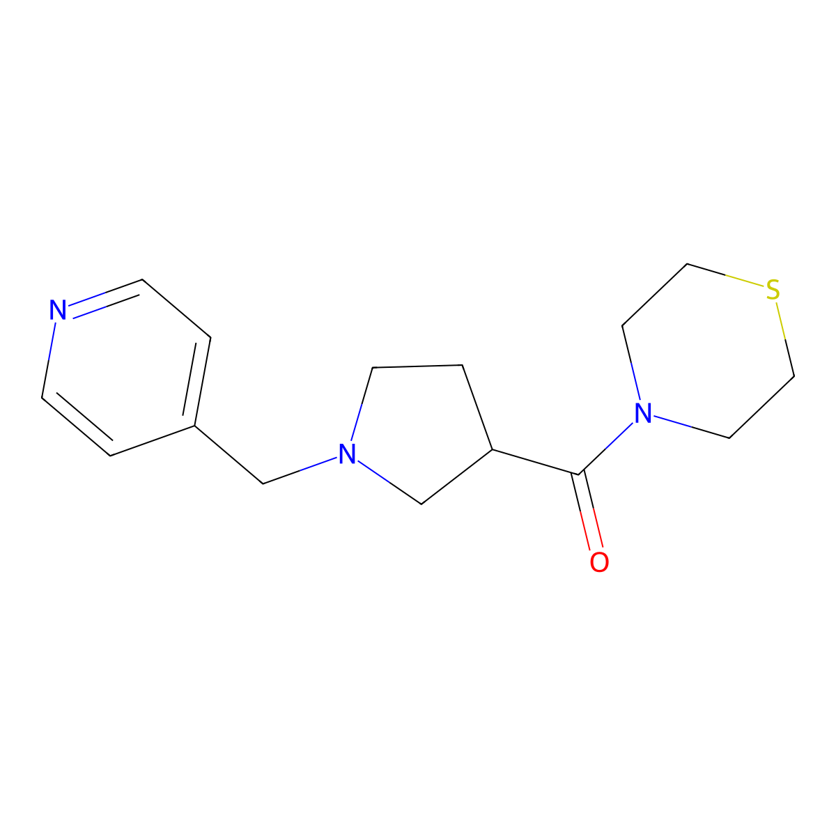 4-{1-[(Pyridin-4-yl)methyl]pyrrolidine-3-carbonyl}thiomorpholine molecular structure, CAS 2877657-57-1