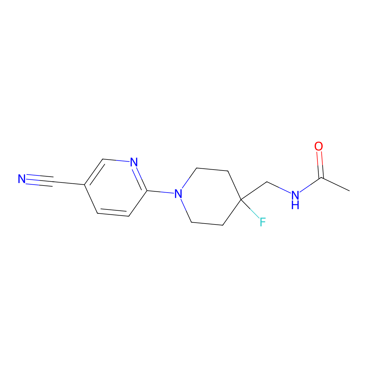 N-{[1-(5-cyanopyridin-2-yl)-4-fluoropiperidin-4-yl]methyl}acetamide molecular structure, CAS 2877657-86-6