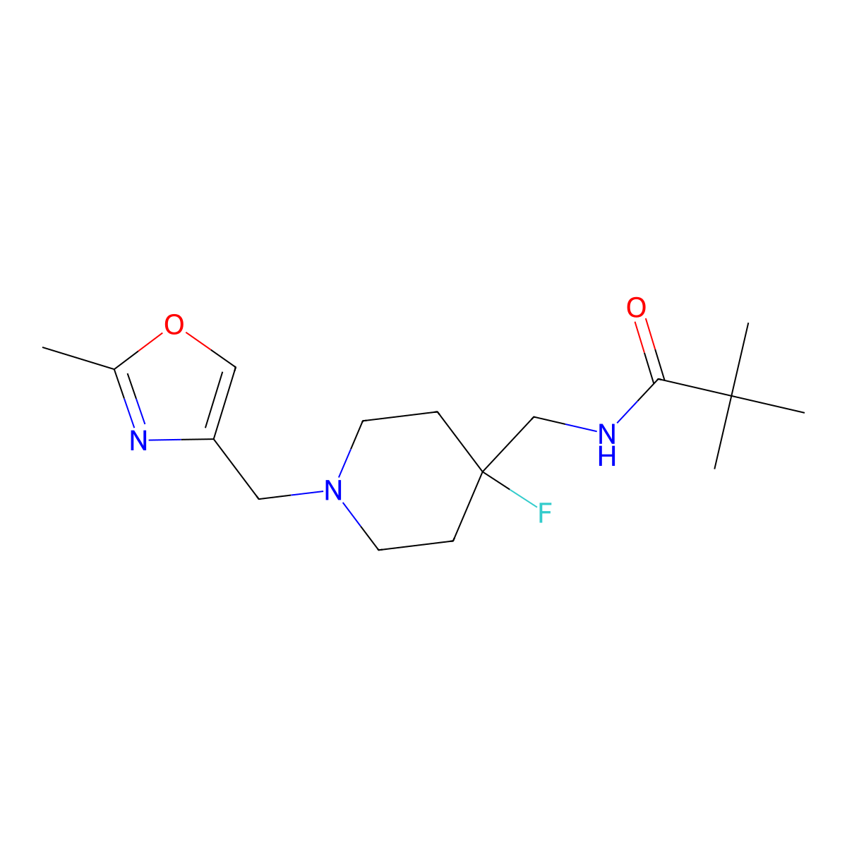 N-({4-fluoro-1-[(2-methyl-1,3-oxazol-4-yl)methyl]piperidin-4-yl}methyl)-2,2-dimethylpropanamide molecular structure, CAS 2877657-91-3