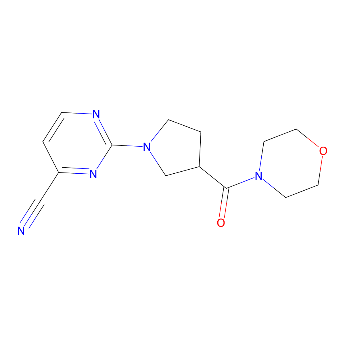 2-[3-(Morpholine-4-carbonyl)pyrrolidin-1-yl]pyrimidine-4-carbonitrile molecular structure, CAS 2877657-96-8