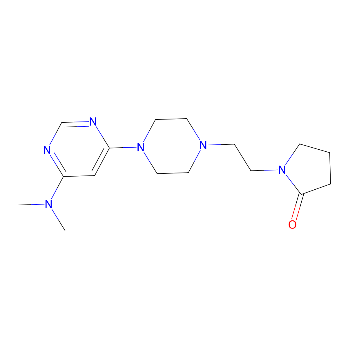 1-(2-{4-[6-(Dimethylamino)pyrimidin-4-yl]piperazin-1-yl}ethyl)pyrrolidin-2-one molecular structure, CAS 2877657-97-9