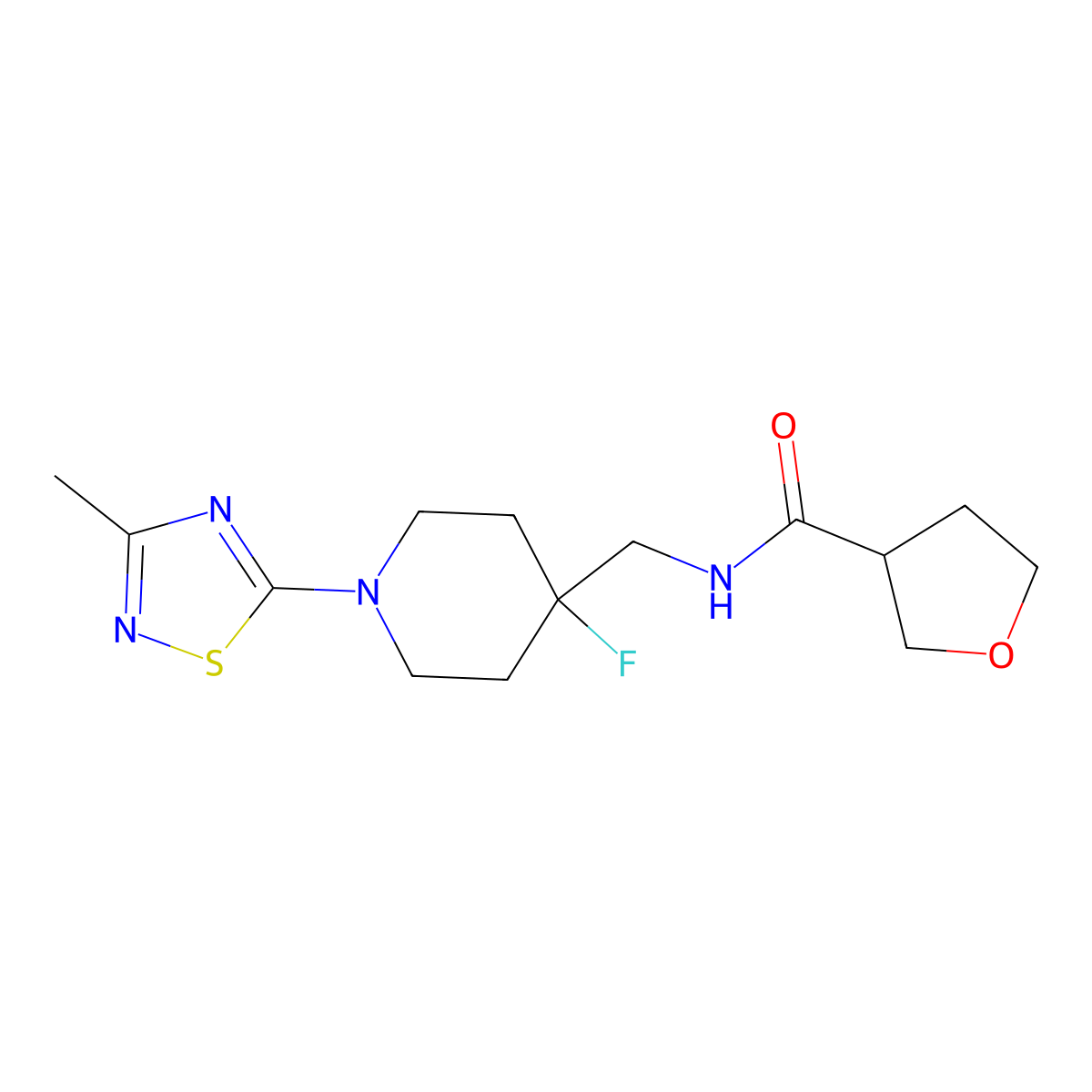 N-{[4-fluoro-1-(3-methyl-1,2,4-thiadiazol-5-yl)piperidin-4-yl]methyl}oxolane-3-carboxamide molecular structure, CAS 2877657-98-0