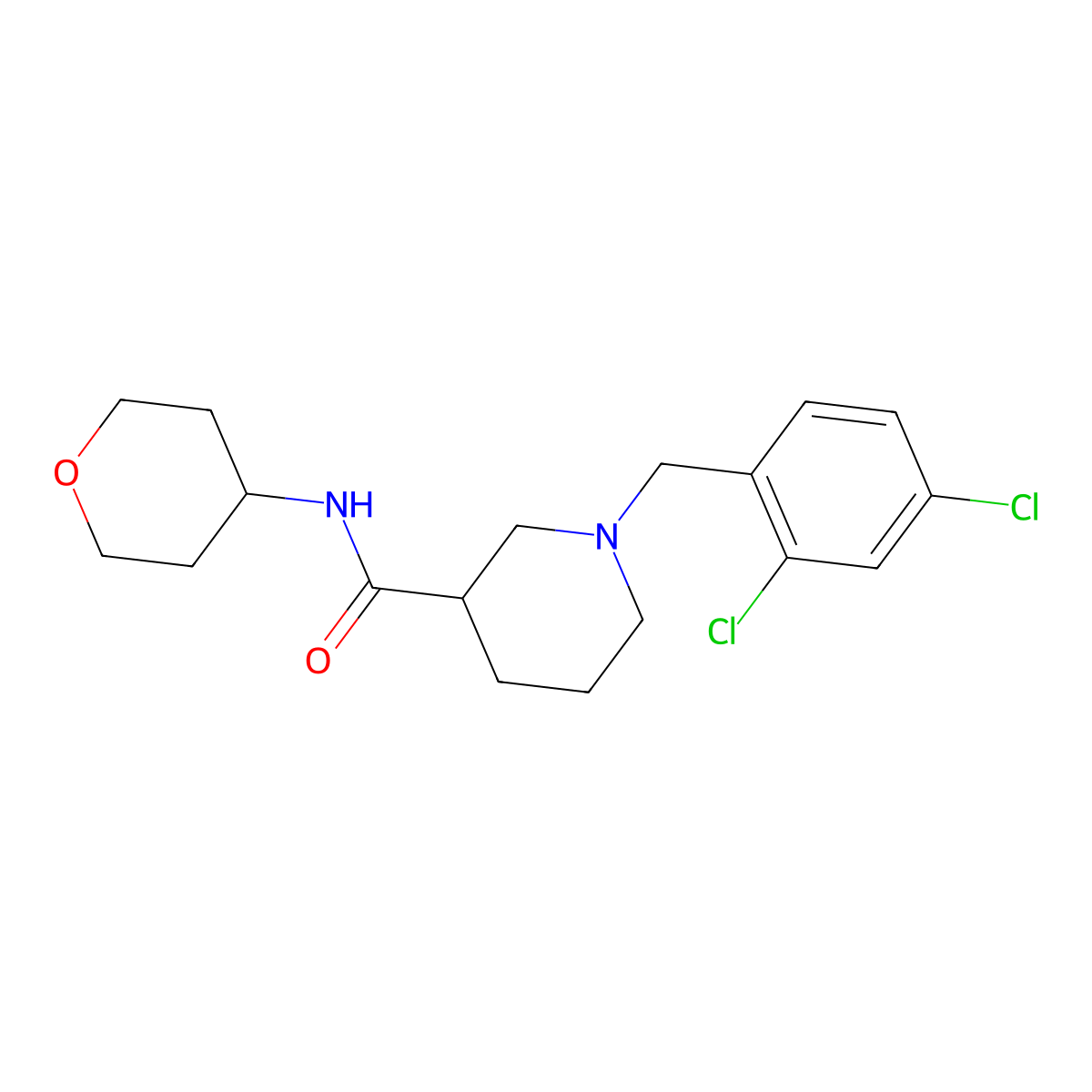 1-[(2,4-dichlorophenyl)methyl]-N-(oxan-4-yl)piperidine-3-carboxamide molecular structure, CAS 2877658-03-0