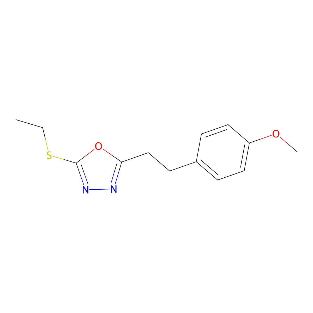 2-(Ethylsulfanyl)-5-[2-(4-methoxyphenyl)ethyl]-1,3,4-oxadiazole molecular structure, CAS 2877658-05-2