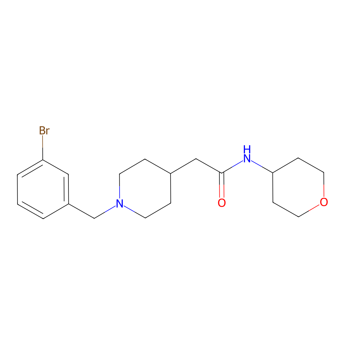 2-{1-[(3-bromophenyl)methyl]piperidin-4-yl}-N-(oxan-4-yl)acetamide molecular structure, CAS 2877658-07-4