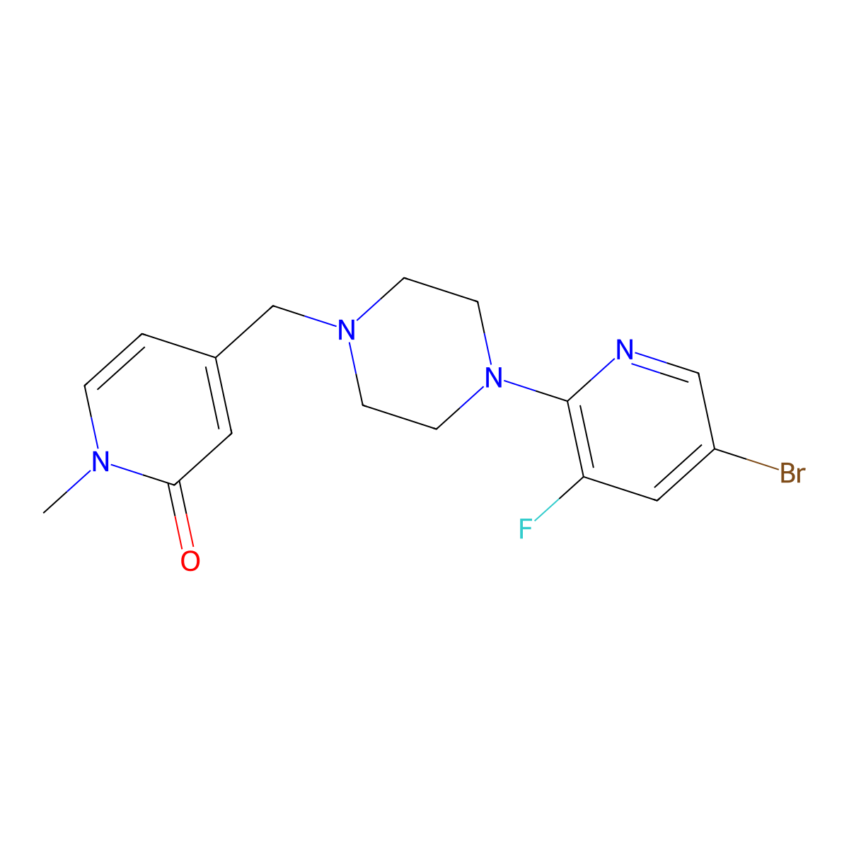 4-{[4-(5-Bromo-3-fluoropyridin-2-yl)piperazin-1-yl]methyl}-1-methyl-1,2-dihydropyridin-2-one molecular structure, CAS 2877658-17-6