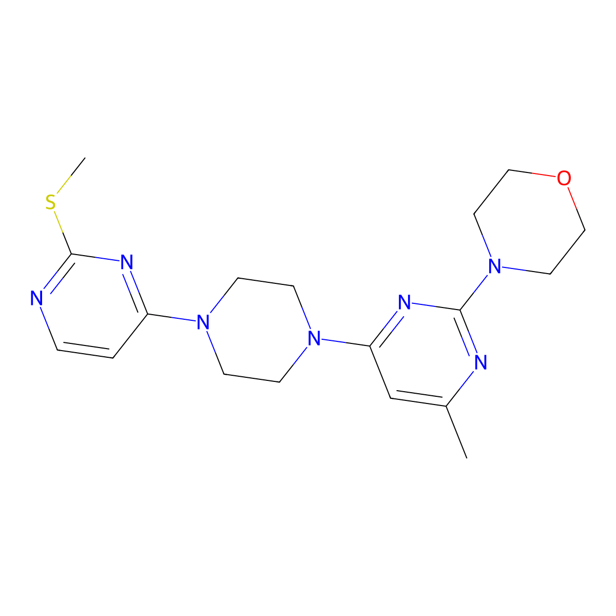 4-(4-Methyl-6-{4-[2-(methylsulfanyl)pyrimidin-4-yl]piperazin-1-yl}pyrimidin-2-yl)morpholine molecular structure, CAS 2877658-19-8