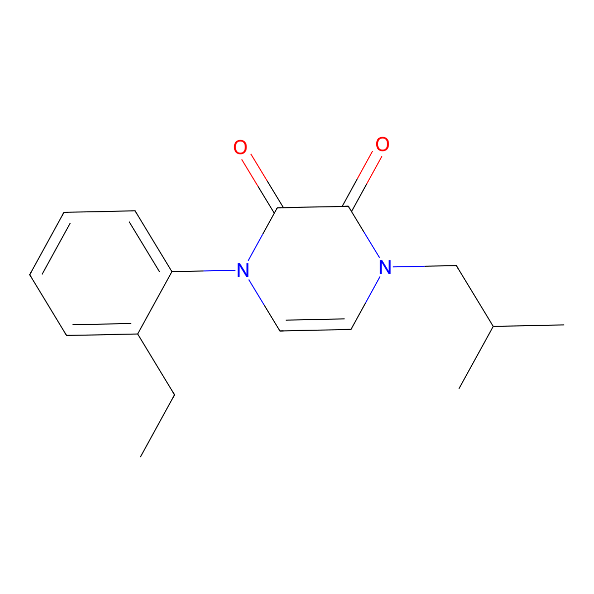 1-(2-Ethylphenyl)-4-(2-methylpropyl)-1,2,3,4-tetrahydropyrazine-2,3-dione molecular structure, CAS 2877658-42-7