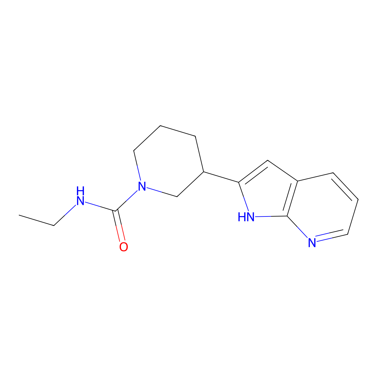 N-ethyl-3-{1H-pyrrolo[2,3-b]pyridin-2-yl}piperidine-1-carboxamide molecular structure, CAS 2877658-45-0