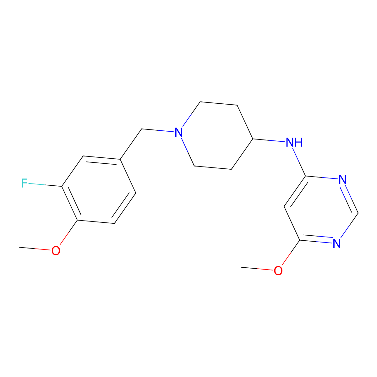 N-{1-[(3-fluoro-4-methoxyphenyl)methyl]piperidin-4-yl}-6-methoxypyrimidin-4-amine molecular structure, CAS 2877658-48-3