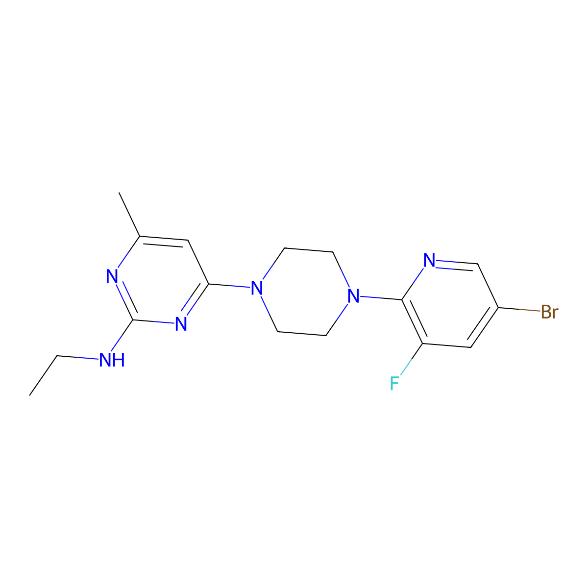 4-[4-(5-bromo-3-fluoropyridin-2-yl)piperazin-1-yl]-N-ethyl-6-methylpyrimidin-2-amine molecular structure, CAS 2877658-50-7