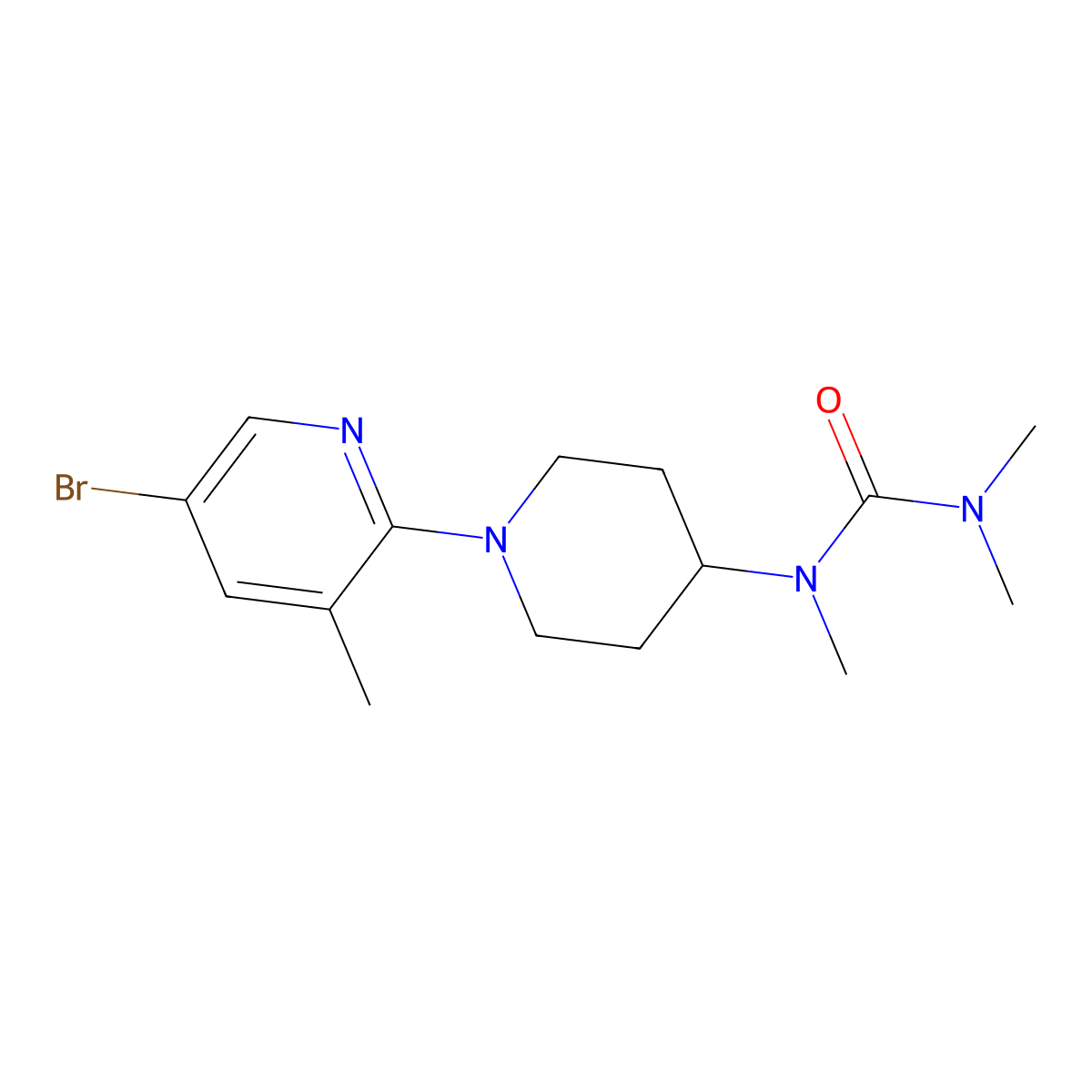1-[1-(5-Bromo-3-methylpyridin-2-yl)piperidin-4-yl]-1,3,3-trimethylurea molecular structure, CAS 2877658-51-8