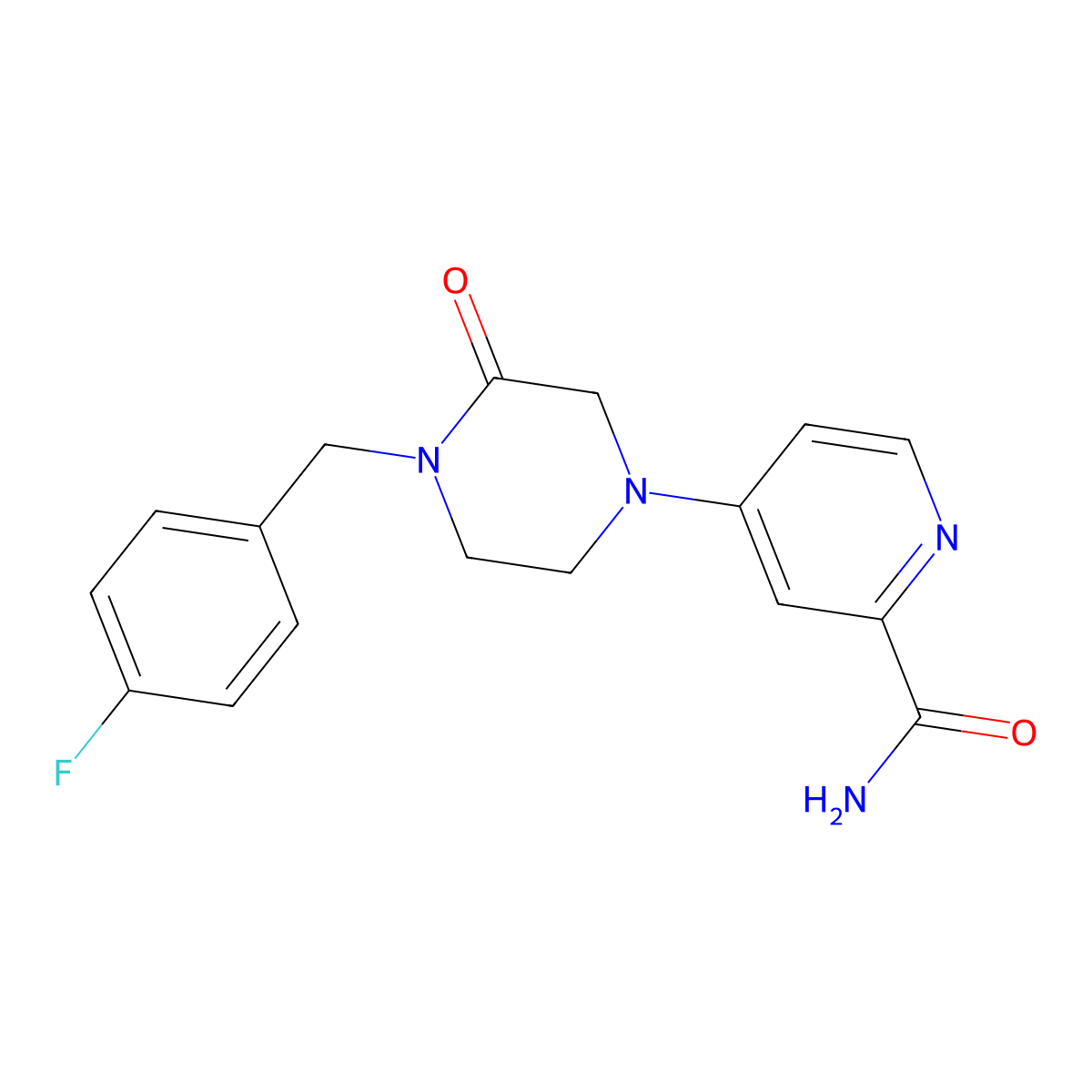 4-{4-[(4-Fluorophenyl)methyl]-3-oxopiperazin-1-yl}pyridine-2-carboxamide molecular structure, CAS 2877658-52-9