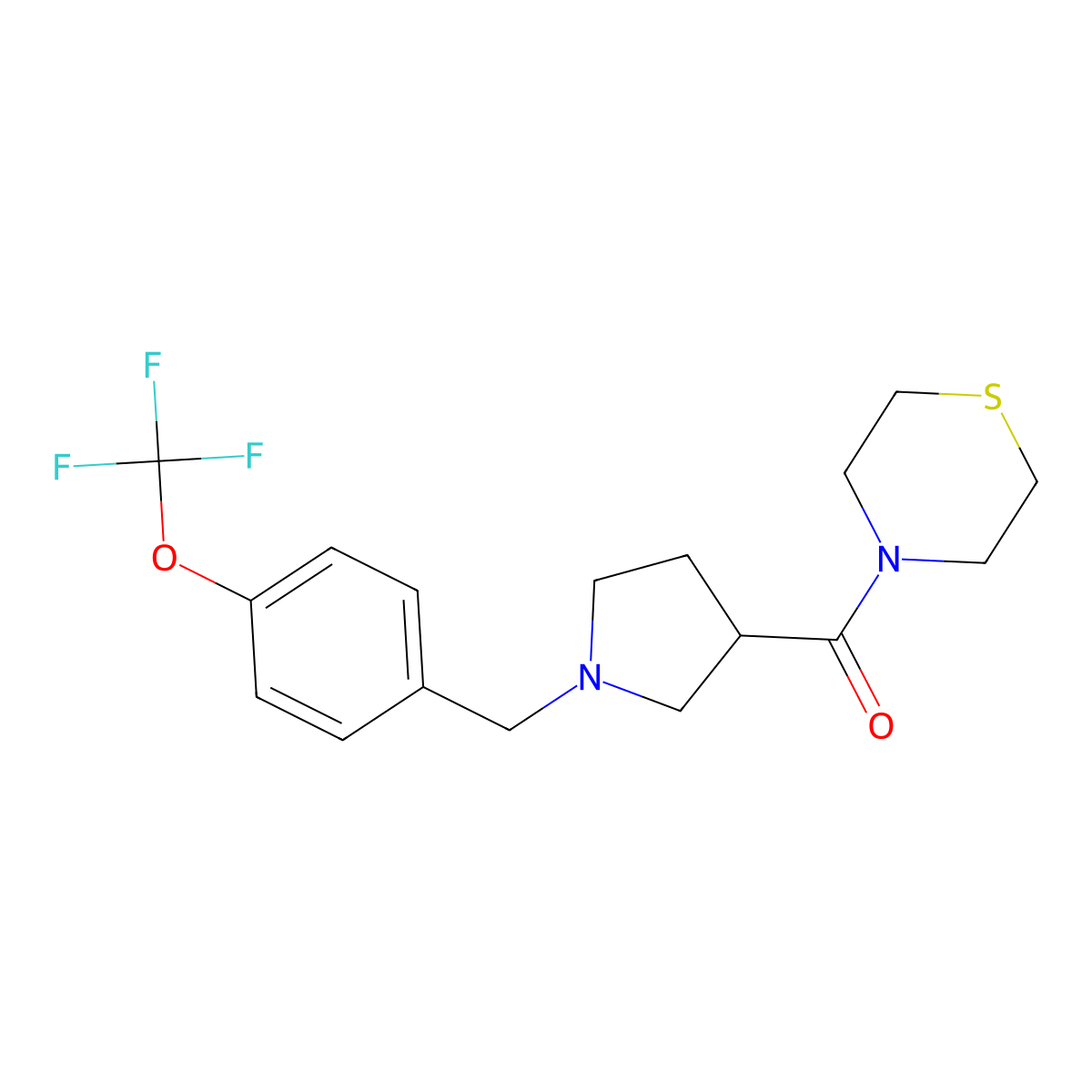 4-(1-{[4-(Trifluoromethoxy)phenyl]methyl}pyrrolidine-3-carbonyl)thiomorpholine molecular structure, CAS 2877658-66-5