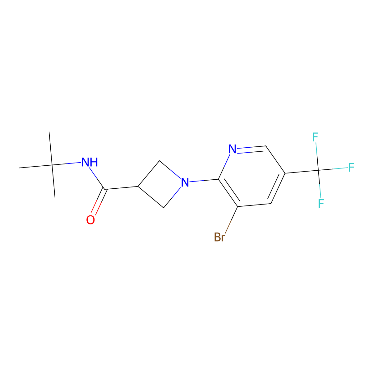 1-[3-bromo-5-(trifluoromethyl)pyridin-2-yl]-N-tert-butylazetidine-3-carboxamide molecular structure, CAS 2877658-68-7