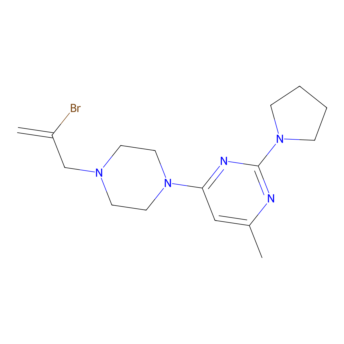4-[4-(2-Bromoprop-2-en-1-yl)piperazin-1-yl]-6-methyl-2-(pyrrolidin-1-yl)pyrimidine molecular structure, CAS 2877658-71-2