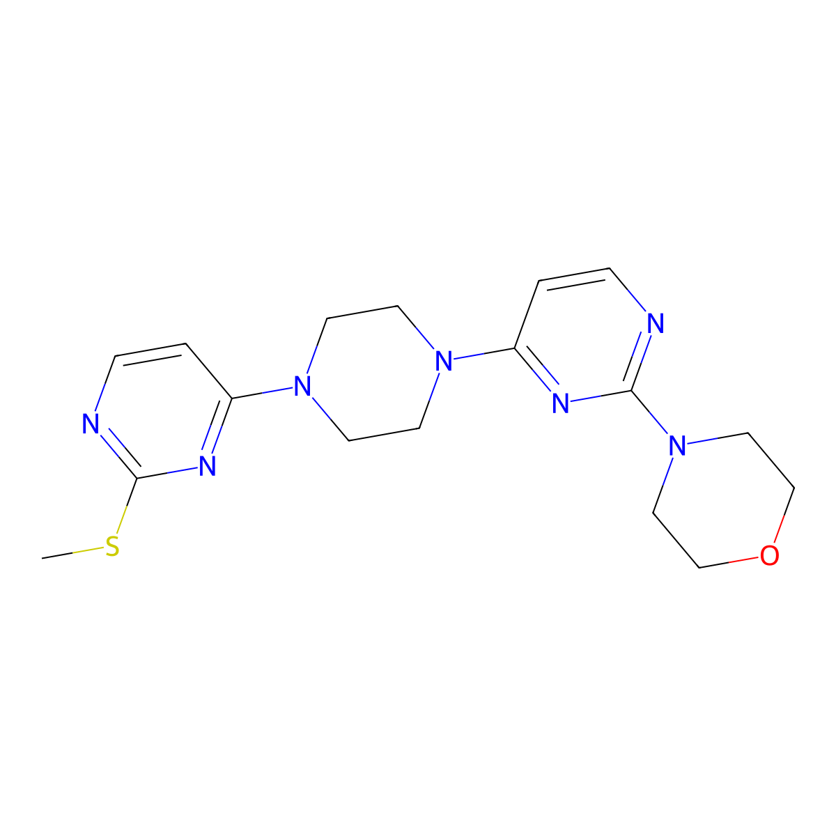 4-(4-{4-[2-(Methylsulfanyl)pyrimidin-4-yl]piperazin-1-yl}pyrimidin-2-yl)morpholine molecular structure, CAS 2877658-74-5