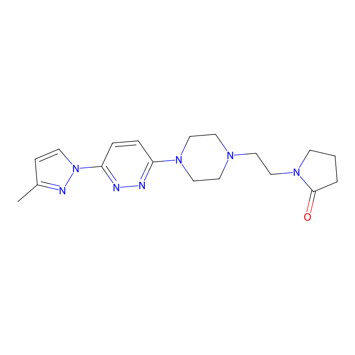 1-(2-{4-[6-(3-methyl-1H-pyrazol-1-yl)pyridazin-3-yl]piperazin-1-yl}ethyl)pyrrolidin-2-one molecular structure, CAS 2877658-77-8