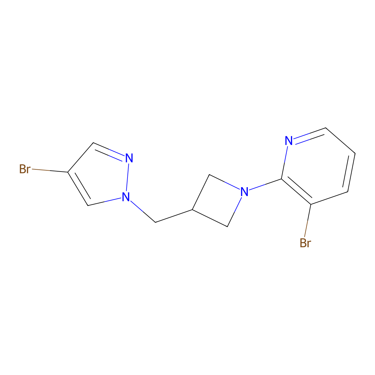 3-bromo-2-{3-[(4-bromo-1H-pyrazol-1-yl)methyl]azetidin-1-yl}pyridine molecular structure, CAS 2877658-80-3