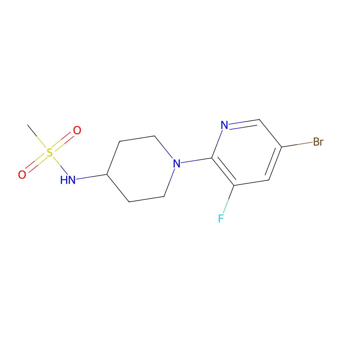 N-[1-(5-bromo-3-fluoropyridin-2-yl)piperidin-4-yl]methanesulfonamide molecular structure, CAS 2877658-89-2