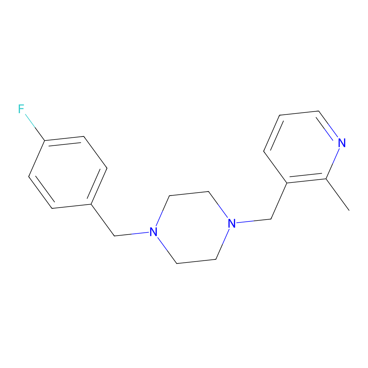 1-[(4-Fluorophenyl)methyl]-4-[(2-methylpyridin-3-yl)methyl]piperazine molecular structure, CAS 2877658-93-8