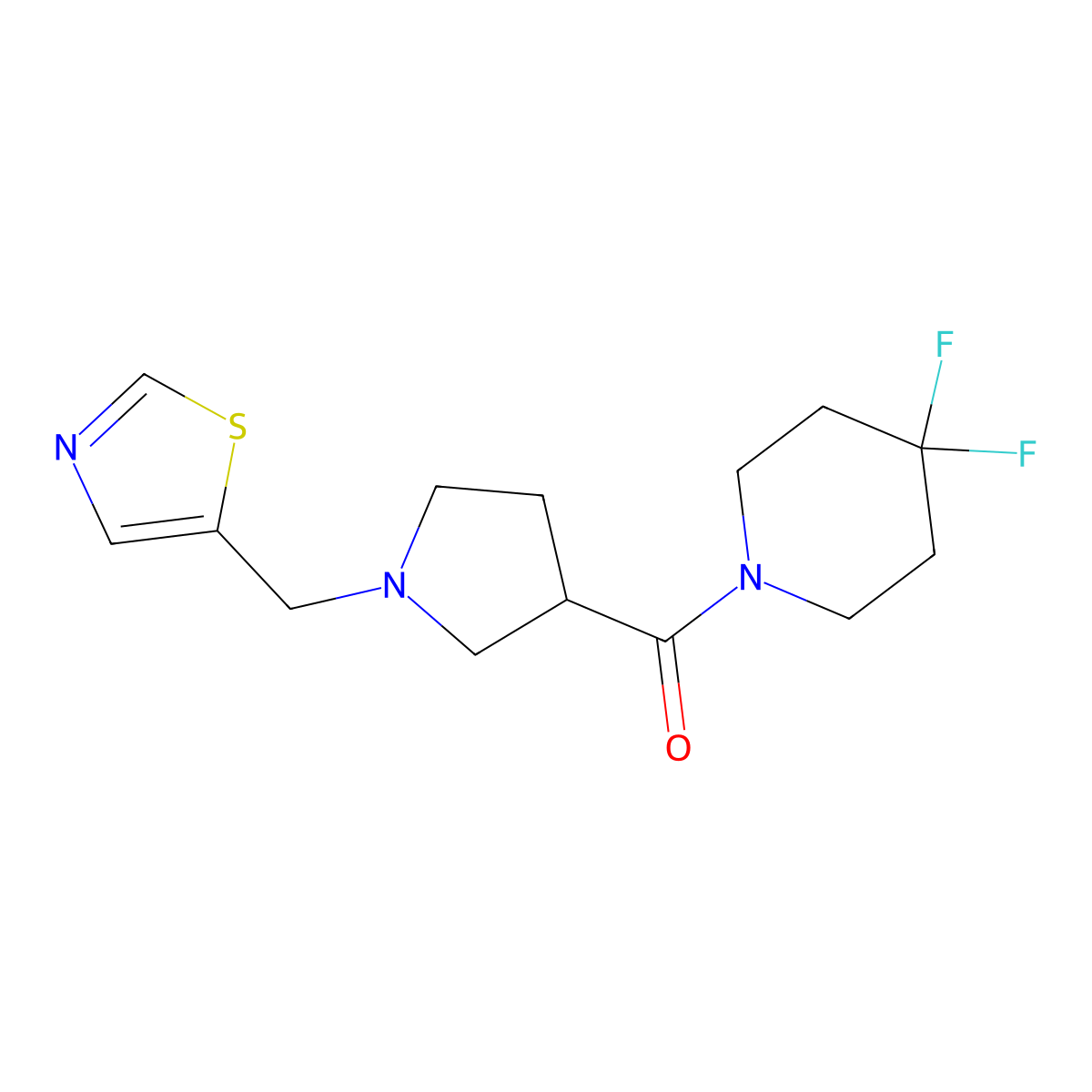 4,4-Difluoro-1-{1-[(1,3-thiazol-5-yl)methyl]pyrrolidine-3-carbonyl}piperidine molecular structure, CAS 2877658-95-0