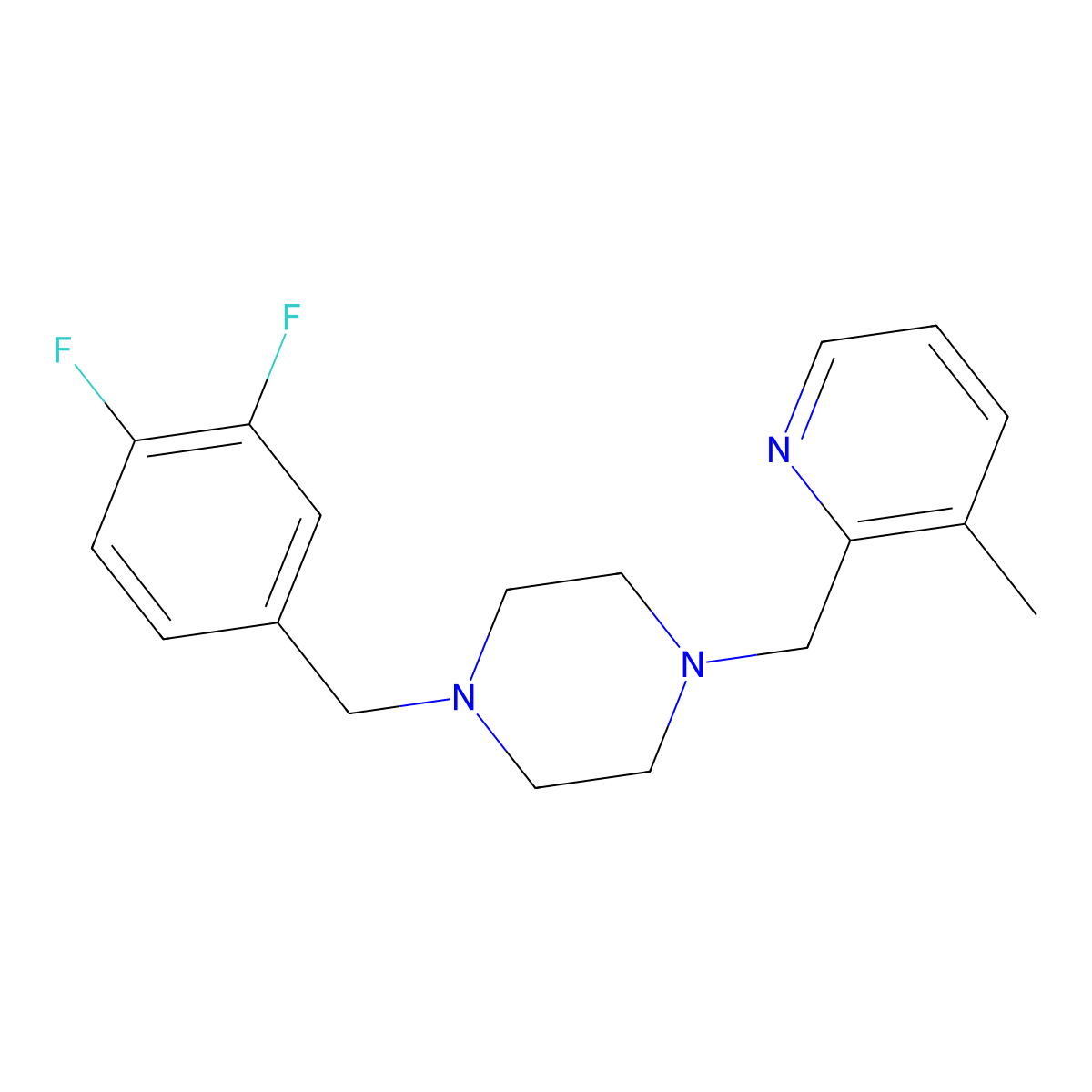 1-[(3,4-Difluorophenyl)methyl]-4-[(3-methylpyridin-2-yl)methyl]piperazine molecular structure, CAS 2877658-99-4