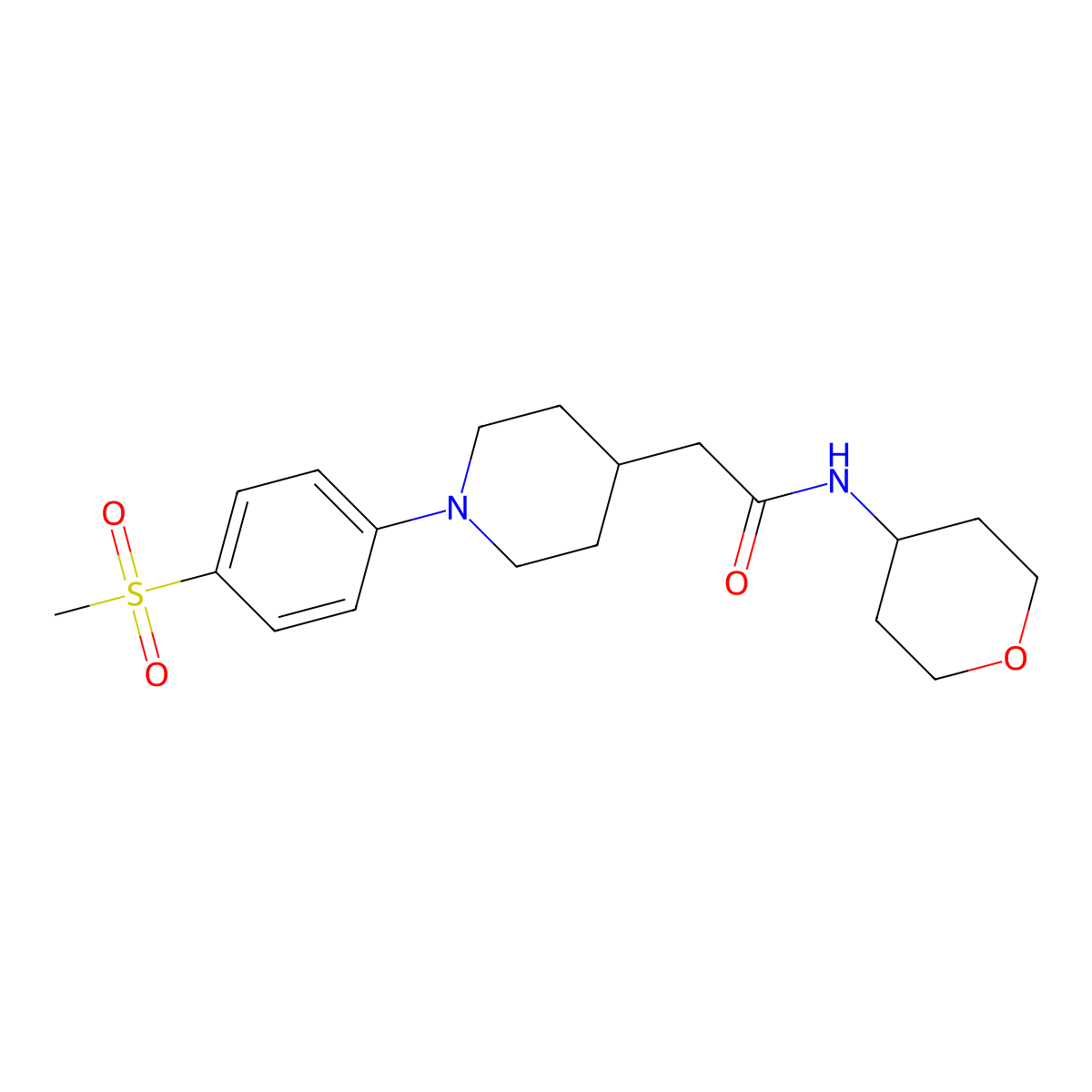 2-[1-(4-methanesulfonylphenyl)piperidin-4-yl]-N-(oxan-4-yl)acetamide molecular structure, CAS 2877659-04-4