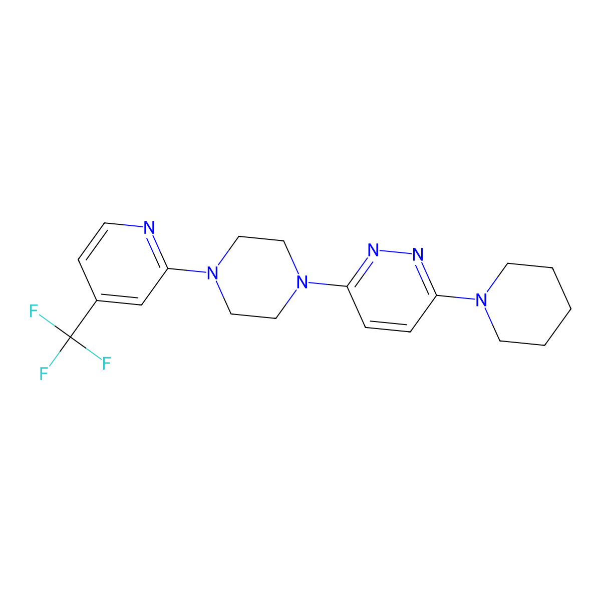 3-(Piperidin-1-yl)-6-{4-[4-(trifluoromethyl)pyridin-2-yl]piperazin-1-yl}pyridazine molecular structure, CAS 2877659-09-9