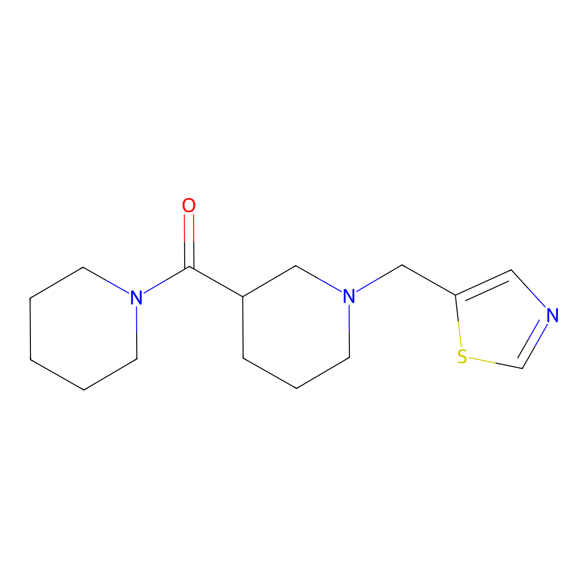 3-(Piperidine-1-carbonyl)-1-[(1,3-thiazol-5-yl)methyl]piperidine molecular structure, CAS 2877659-11-3