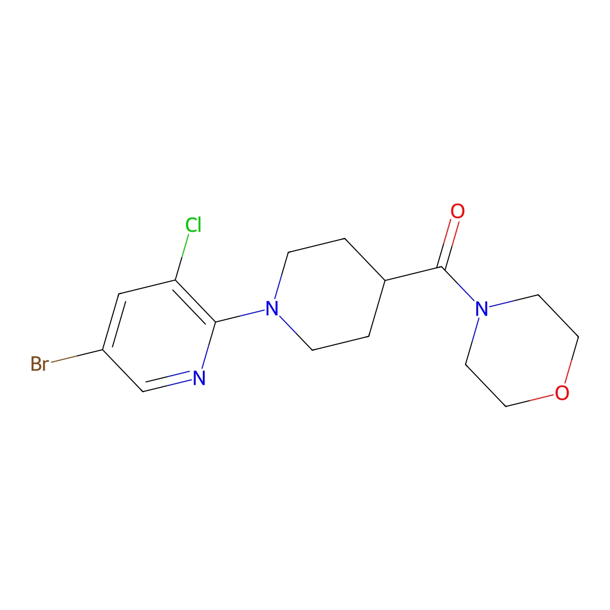 4-[1-(5-Bromo-3-chloropyridin-2-yl)piperidine-4-carbonyl]morpholine molecular structure, CAS 2877659-12-4