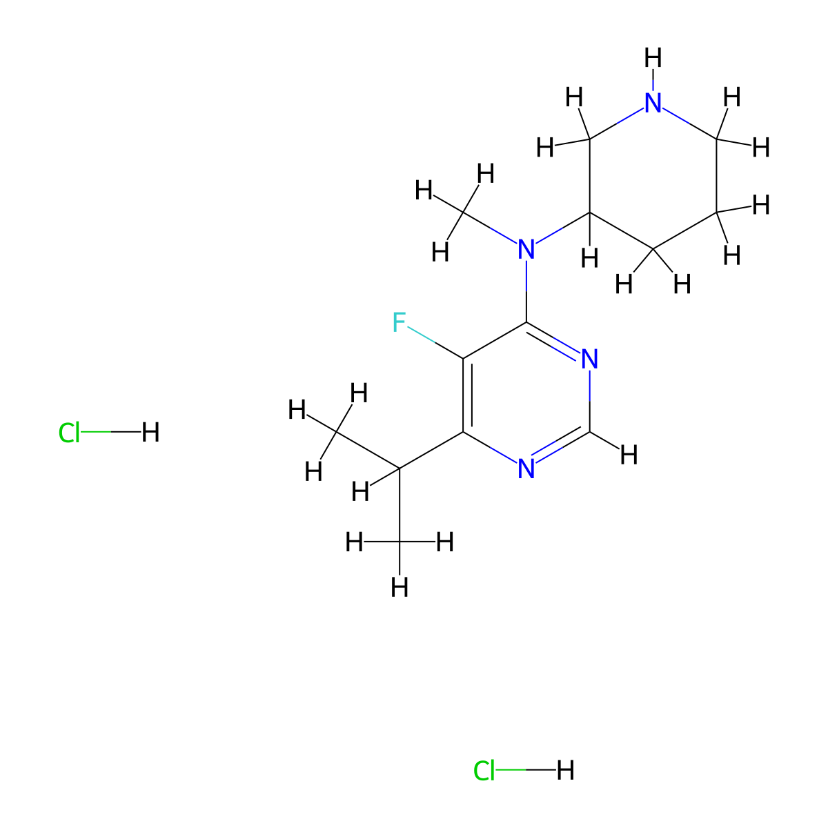 5-fluoro-N-methyl-N-(piperidin-3-yl)-6-(propan-2-yl)pyrimidin-4-amine dihydrochloride molecular structure, CAS 2877659-17-9