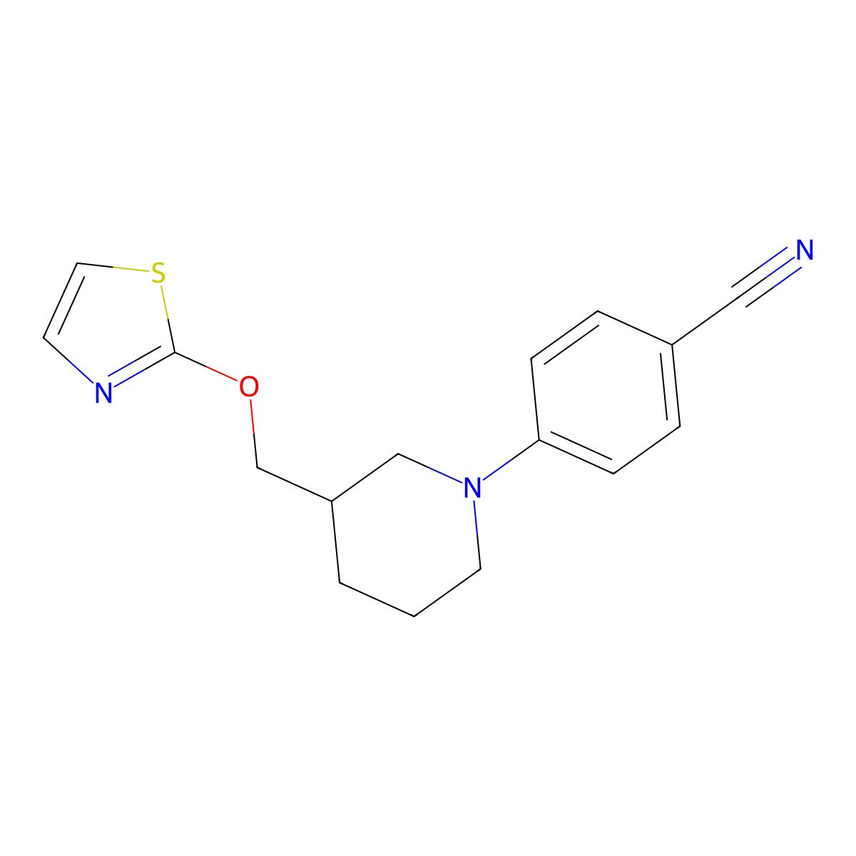4-{3-[(1,3-Thiazol-2-yloxy)methyl]piperidin-1-yl}benzonitrile molecular structure, CAS 2877659-19-1